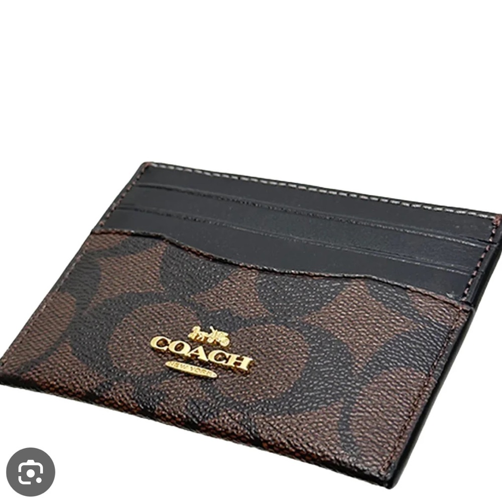 NEW Coach Signature Canvas Card Holder in Brown and Black - Picture 3 of 9